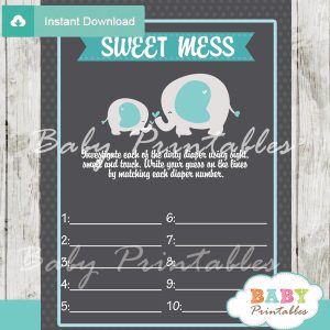 boy elephant themed Baby Shower Game What's That Sweet Mess Dirty Diaper Shower Game