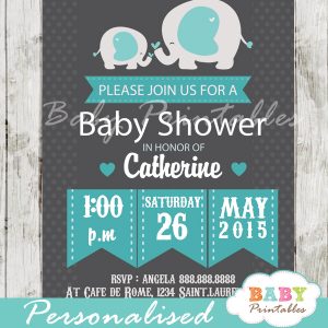 personalized chalkboard blue grey elephant boy baby shower invitation printable