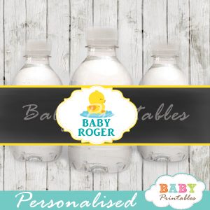 baby shower yellow rubber duck personalized printable Water Bottle Labels