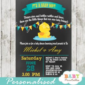 personalized baby boy rubber duck chalkboard baby shower invitation printable