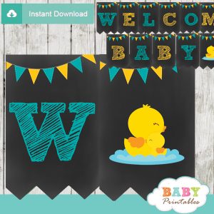 printable yellow rubber ducky personalized baby shower boy banner decor