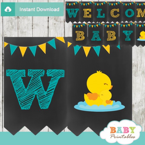 Chalkboard Rubber Ducky Baby Boy Shower Banner - D140 - Baby Printables