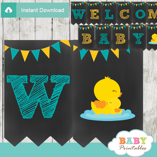 printable yellow rubber ducky personalized baby shower boy banner decor