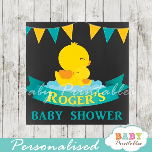 Chalkboard Rubber Ducky Baby Boy Shower Square Labels - D140 - Baby ...