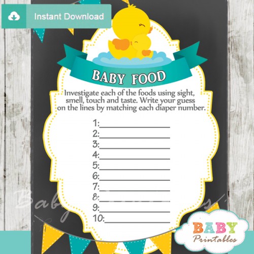 Chalkboard Rubber Ducky Baby Boy Shower Games - D140 - Baby Printables