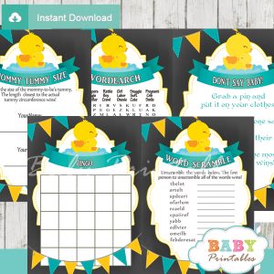 printable yellow rubber duck baby shower games package