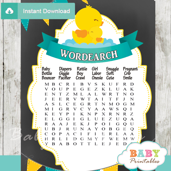 rubber duck printable baby shower word search puzzles