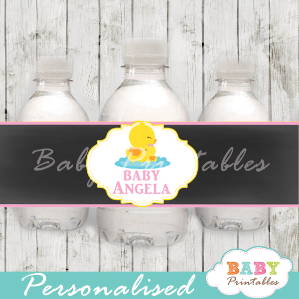 baby shower yellow rubber duck personalized printable Water Bottle Labels