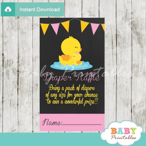 Chalkboard Rubber Ducky Baby Girl Shower Diaper Raffle Tickets - D141 ...