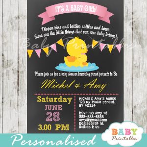 personalized baby girl rubber duck chalkboard baby shower invitation printable