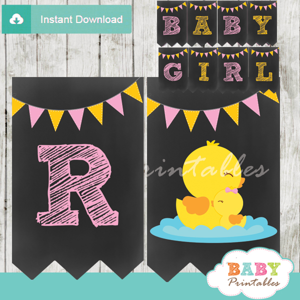 printable yellow rubber ducky personalized baby shower girl banner decor