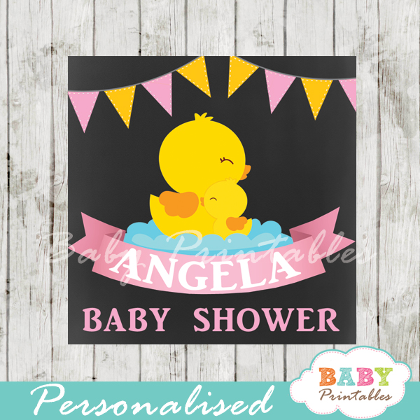 baby girl yellow rubber duck printable chalkboard baby shower gift labels for favors