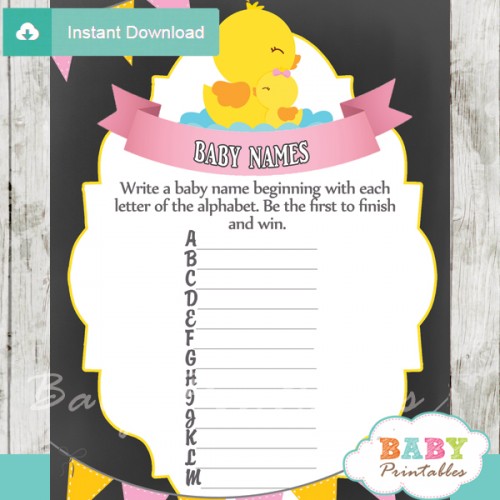 Chalkboard Rubber Ducky Baby Girl Shower Games - D141 - Baby Printables