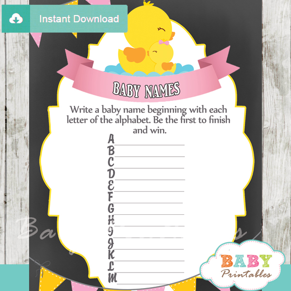 printable rubber ducky Name Race Baby Shower Game