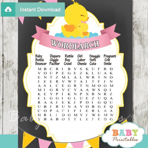 Chalkboard Rubber Ducky Baby Girl Shower Games - D141 - Baby Printables