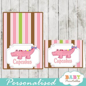 printable food labels pink crocodile baby shower gator girl