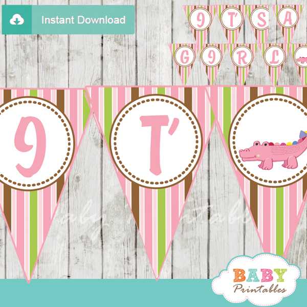 it's a girl printable crocodile themed baby shower banner