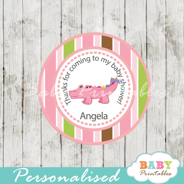 personalized pink croc baby shower tags for baby girl