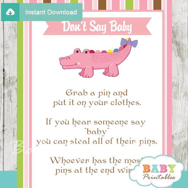 printable crocodile theme Dont Say Baby Game pdf