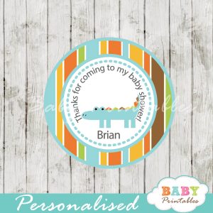 personalized blue croc baby shower tags for baby boy