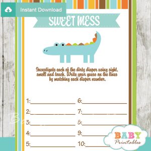 crocodile themed Baby Shower Game What's That Sweet Mess Dirty Diaper Shower Game