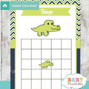printable crocodile themed baby shower bingo games cards