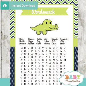 crocodile themed printable baby shower word search puzzles