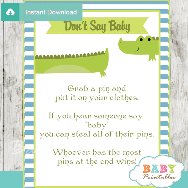 printable crocodile theme Dont Say Baby Game pdf