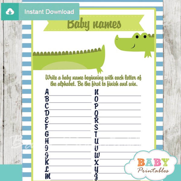 printable crocodile Name Race Baby Shower Game