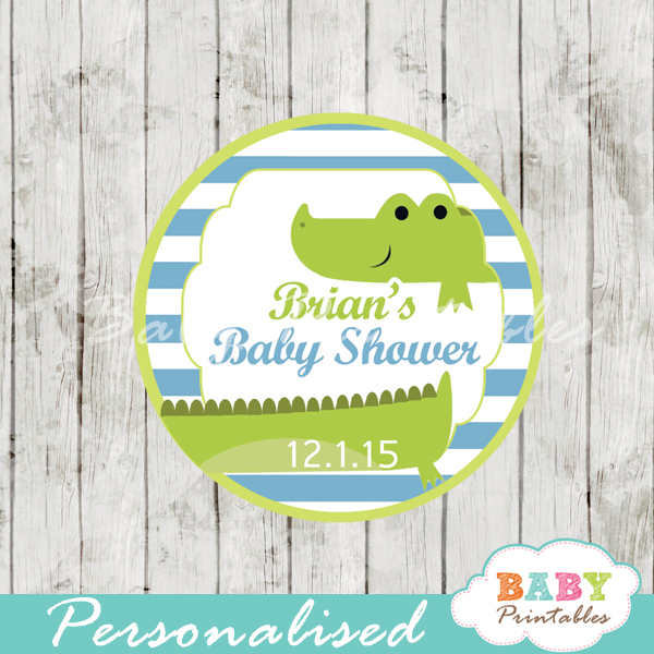 green blue personalized preppy croc baby shower tags for baby boy