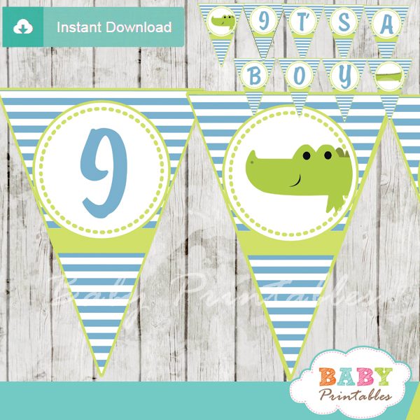 Lime Green Blue Alligator Baby Shower Banner D145 Baby