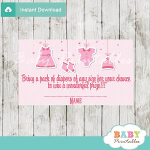 printable pink baby girl clothes diaper raffle tickets baby shower