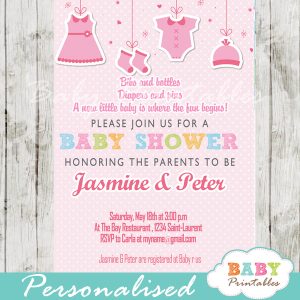 baby girl pink clothes baby shower invitation printable