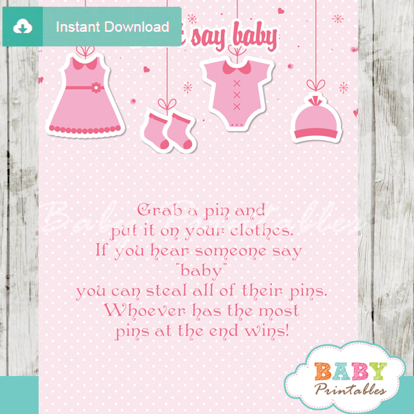 printable pink baby girl clothes theme Dont Say Baby Game pdf