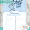 printable blue baby boy clothes Name Race Baby Shower Game cards