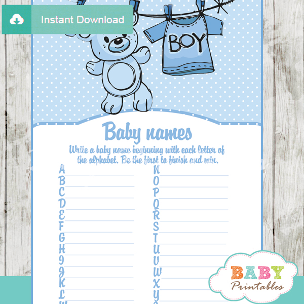 151 Blue Clothesline boy baby shower Games baby names