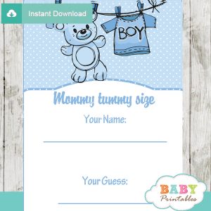 baby boy blue clothes printable Baby Shower Game Guess the Mommy's Tummy Size