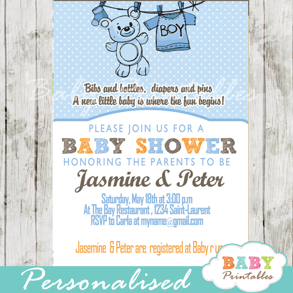 baby boy blue clothes baby shower invitation printable