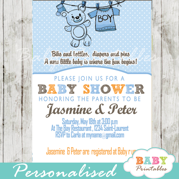 Blue Clothesline Baby Shower Invitation D151 Baby Printables