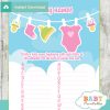 printable pink green baby girl clothes Name Race Baby Shower Game cards