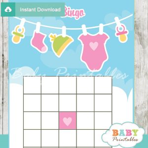 printable pink green baby girl clothes themed baby shower bingo games cards