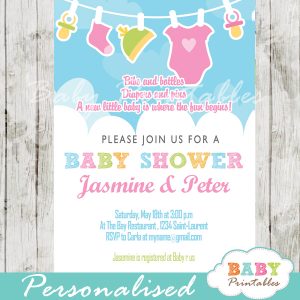 baby girl pink green clothesline baby shower invitation printable