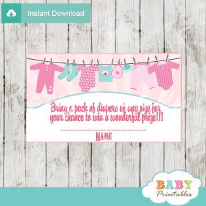 printable pink tiffany baby girl clothes diaper raffle tickets baby shower