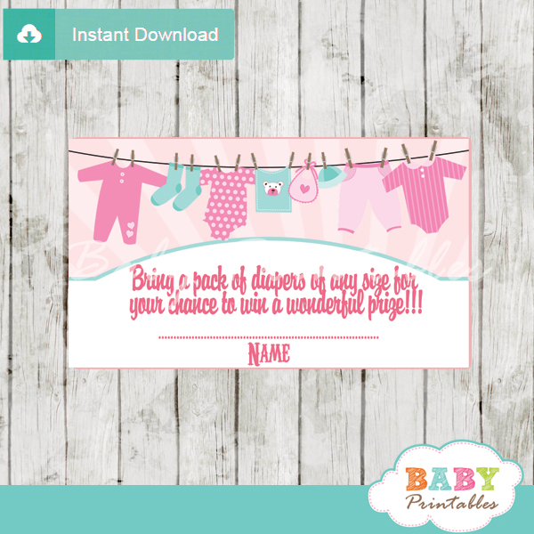 printable pink tiffany baby girl clothes diaper raffle tickets baby shower