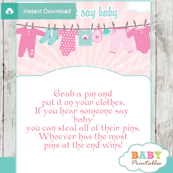 printable baby girl clothes theme Dont Say Baby Game pdf