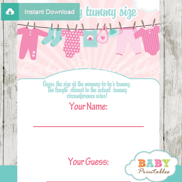 baby girl clothes printable Baby Shower Game Guess the Mommy's Tummy Size