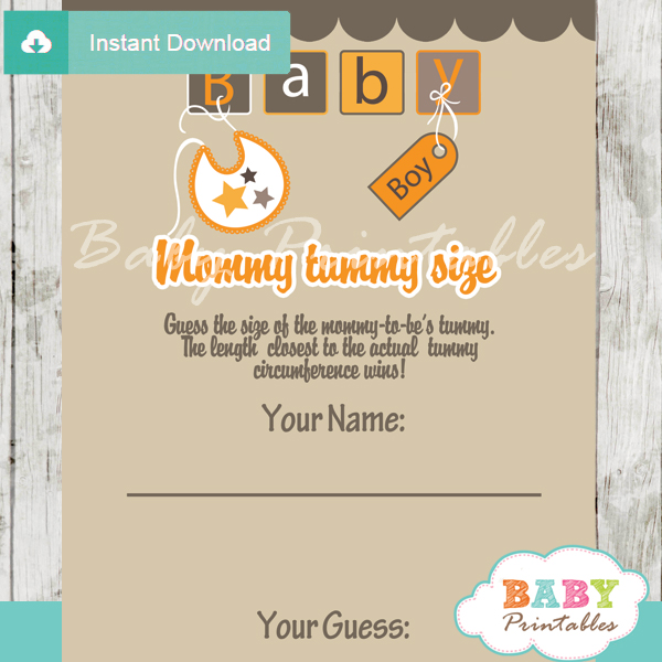 baby letter blocks printable Baby Shower Game Guess the Mommy's Tummy Size