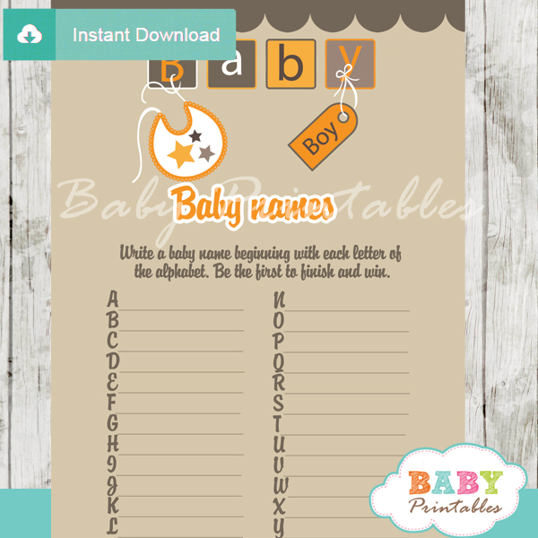 printable baby blocks letters Name Race Baby Shower Game cards