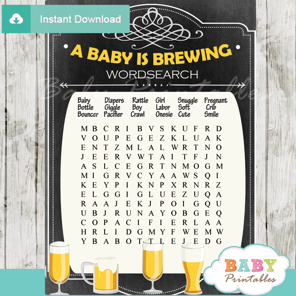baby is brewing babyq themed printable baby shower word search puzzles