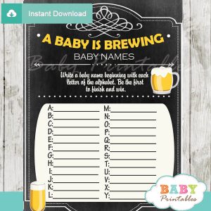 printable baby is brewing Name Race Baby Shower Game cards